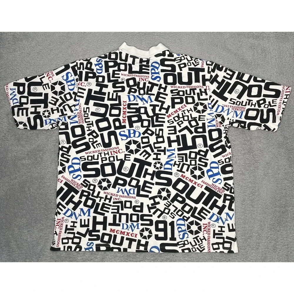 South Pole Mens 2XL White All Over Print‎ SPD Wicked Fashion MCMXCI Polo Shirt - Picture 4 of 6